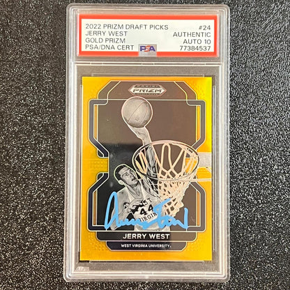 2022 Prizm Draft Picks Gold #24 JERRY WEST Signed Card Authentic AUTO 10 PSA Sla