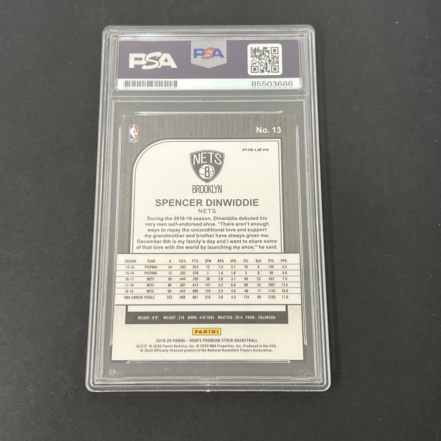 2019-20 Panini NBA Hoops Premium Stock #13 Spencer Dinwiddie signed card