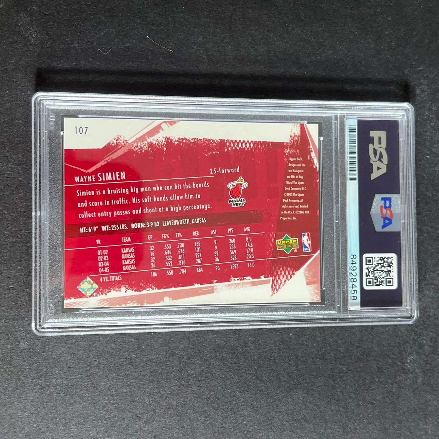 2005-06 Upper Deck #107 Wayne Simien Signed Card AUTO PSA Slabbed RC Heat