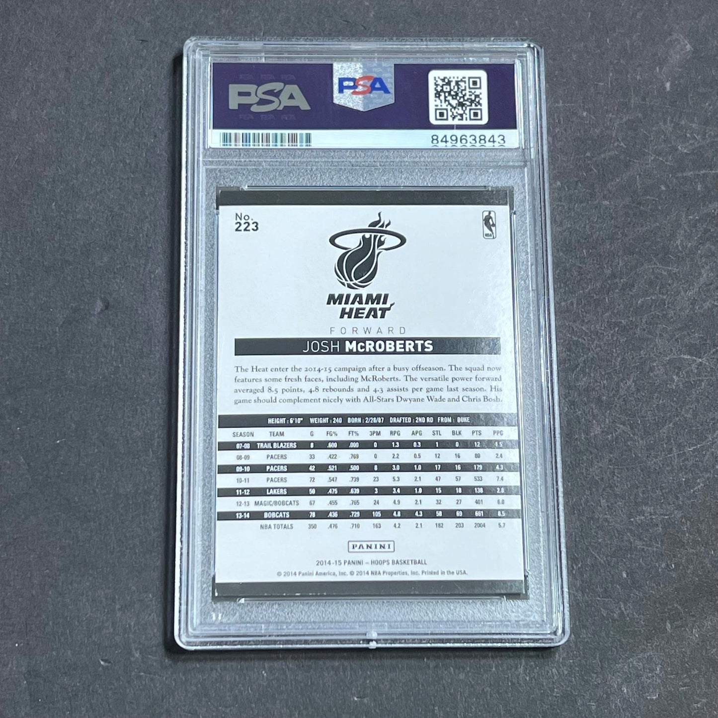 2014-15 Panini NBA Hoops #223 Josh McRoberts Signed Rookie Card AUTO PSA Slabbed
