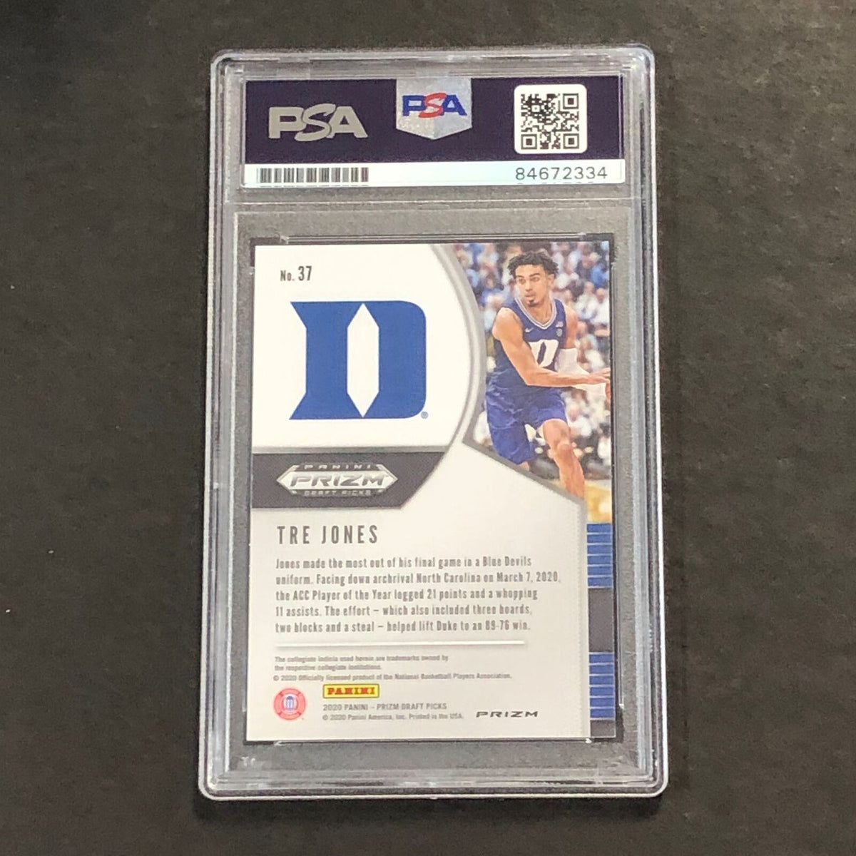 2020 Panini Green Prizm Draft Picks #37 Tre Jones Signed Card AUTO PSA/DNA Slabb