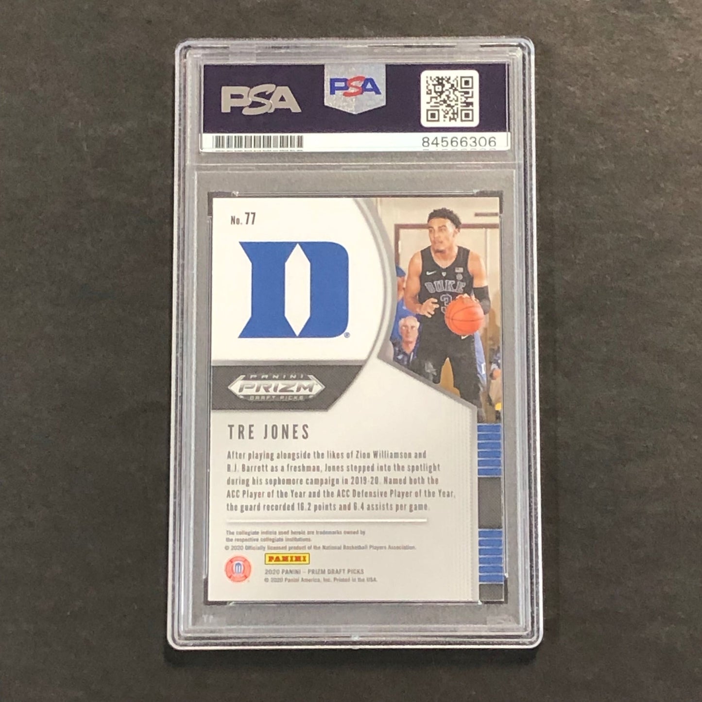 2020-21 Panini Prizm Draft Picks #77 Tre Jones Signed Card AUTO 10 PSA/DNA Slabb