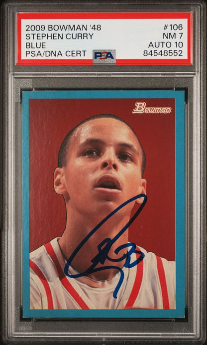 2009 Bowman '48 #106 Stephen Curry Signed Rookie Card PSA 7 AUTO 10 PSA Slabbed