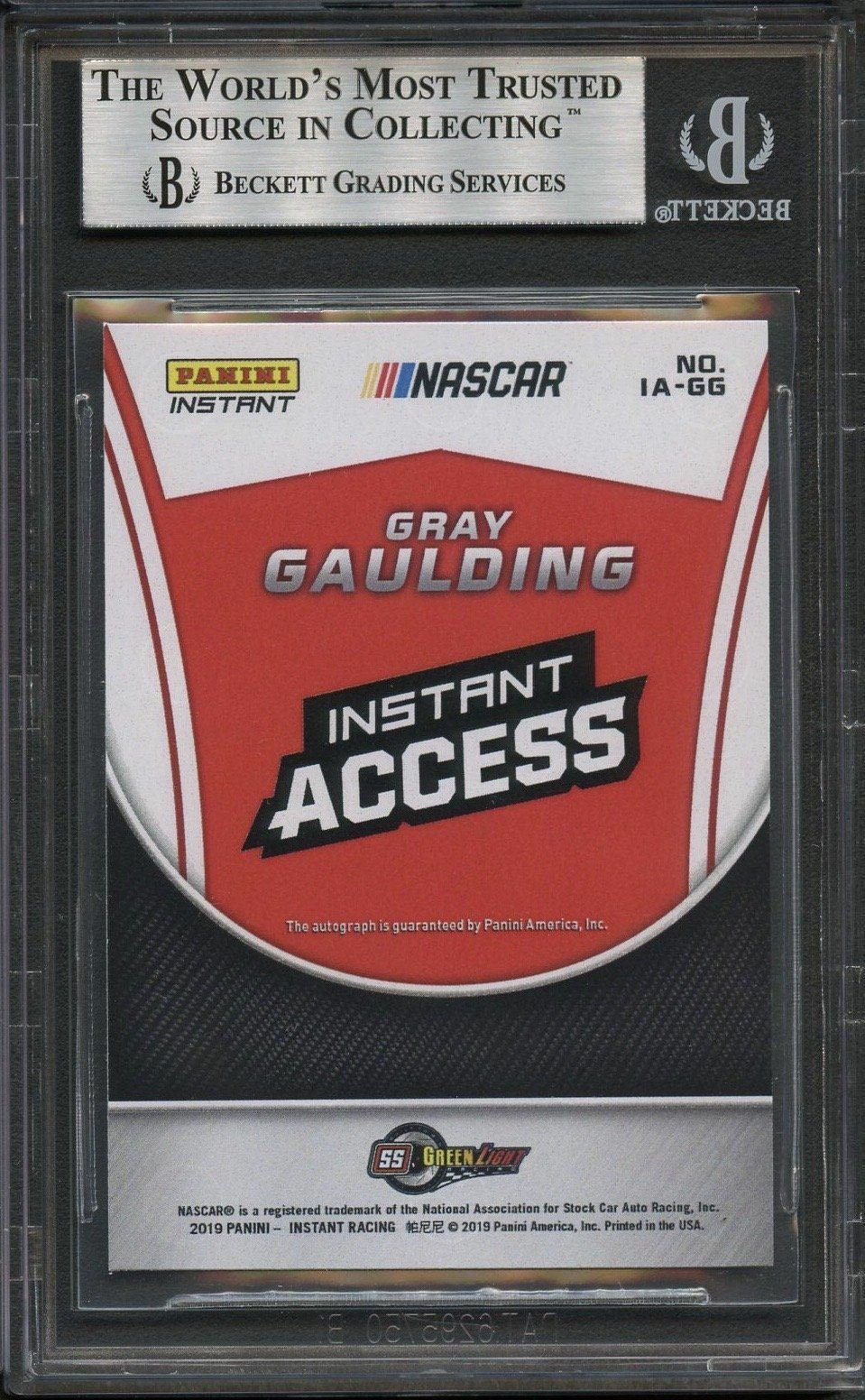 2019 Panini Instant Gray Gaulding Signed Card AUTO BAS Beckett Slabbed Nascar