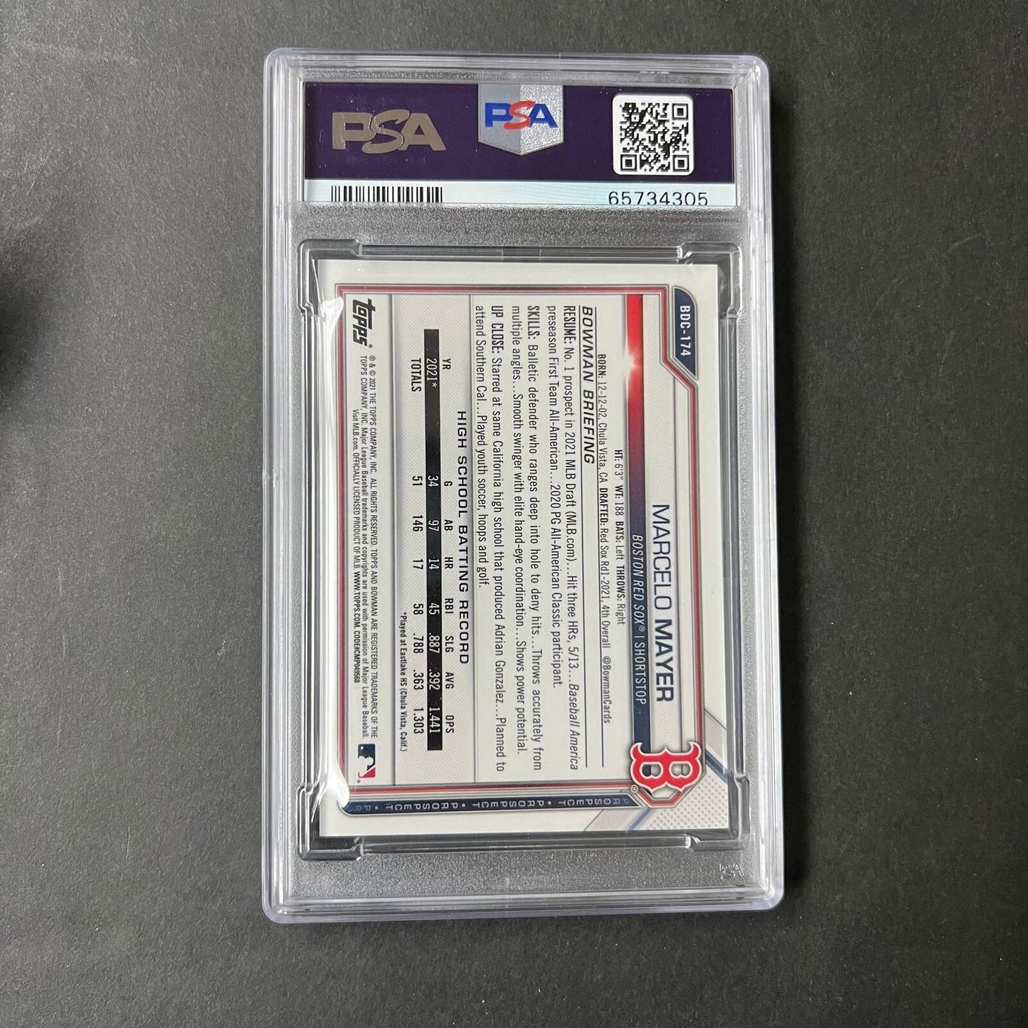 2021 Bowman Chrome 1st Purple #BDC-174 Marcelo Mayer Signed Card PSA 9 AUTO 10 R