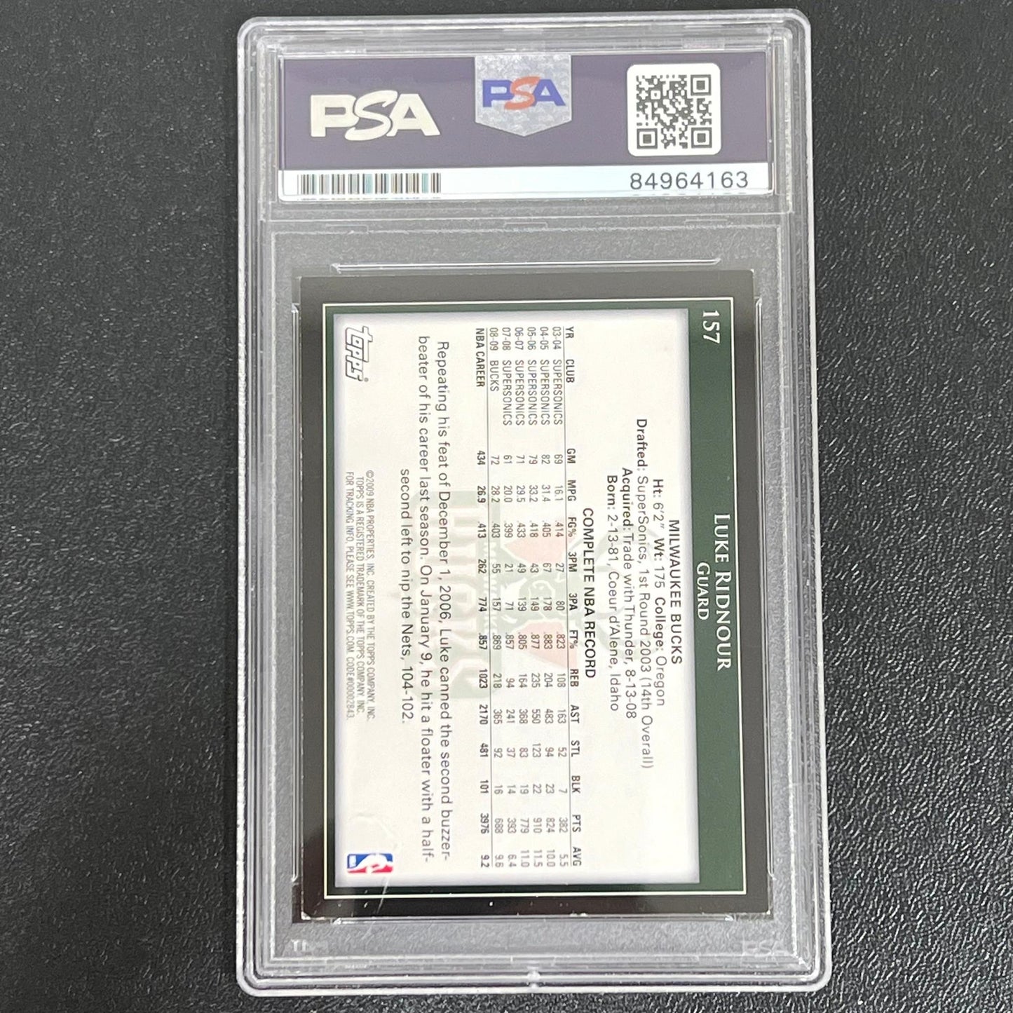 2005 Topps Draft Pick #157 Luke Ridnour Signed Card AUTO PSA Slabbed Milwaukee B
