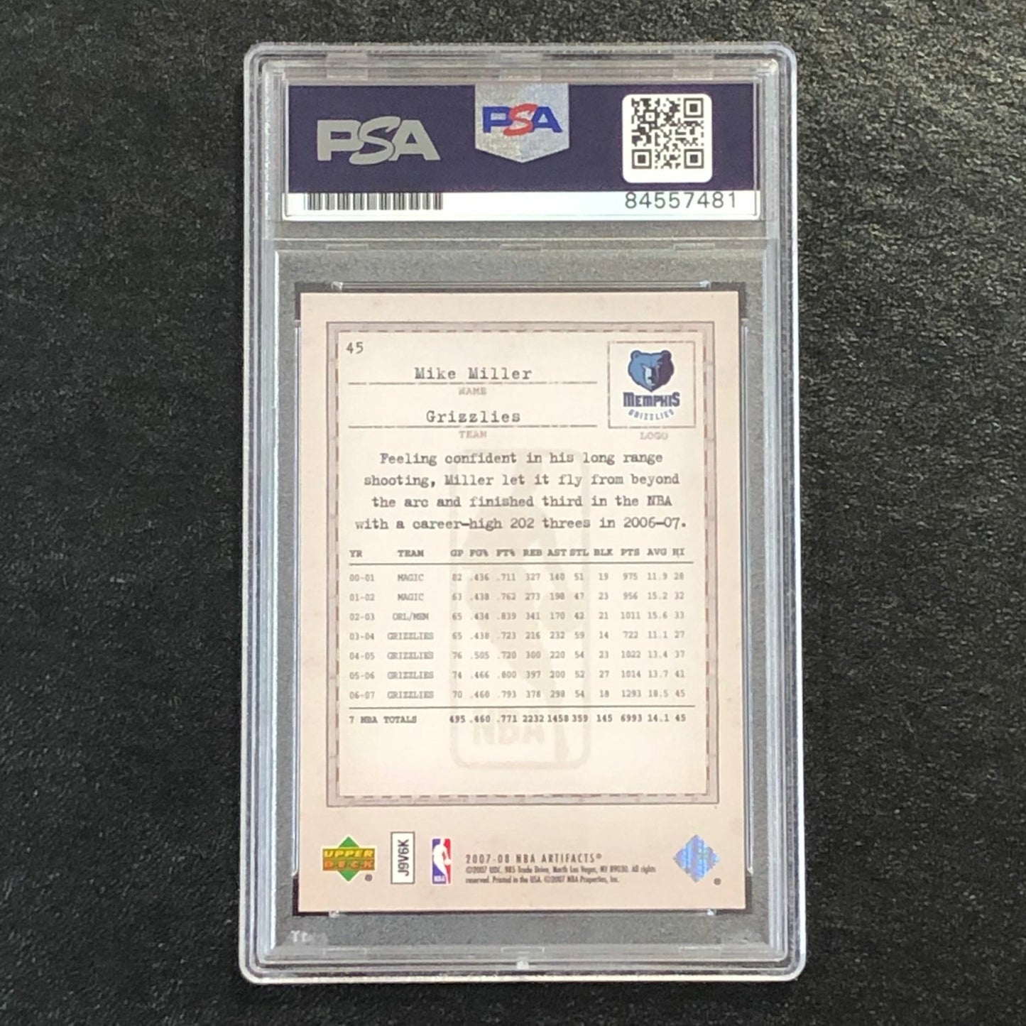 2007-08 Artifacts Basketball #45 Mike Miller Signed Card AUTO 10 PSA Slabbed Gri