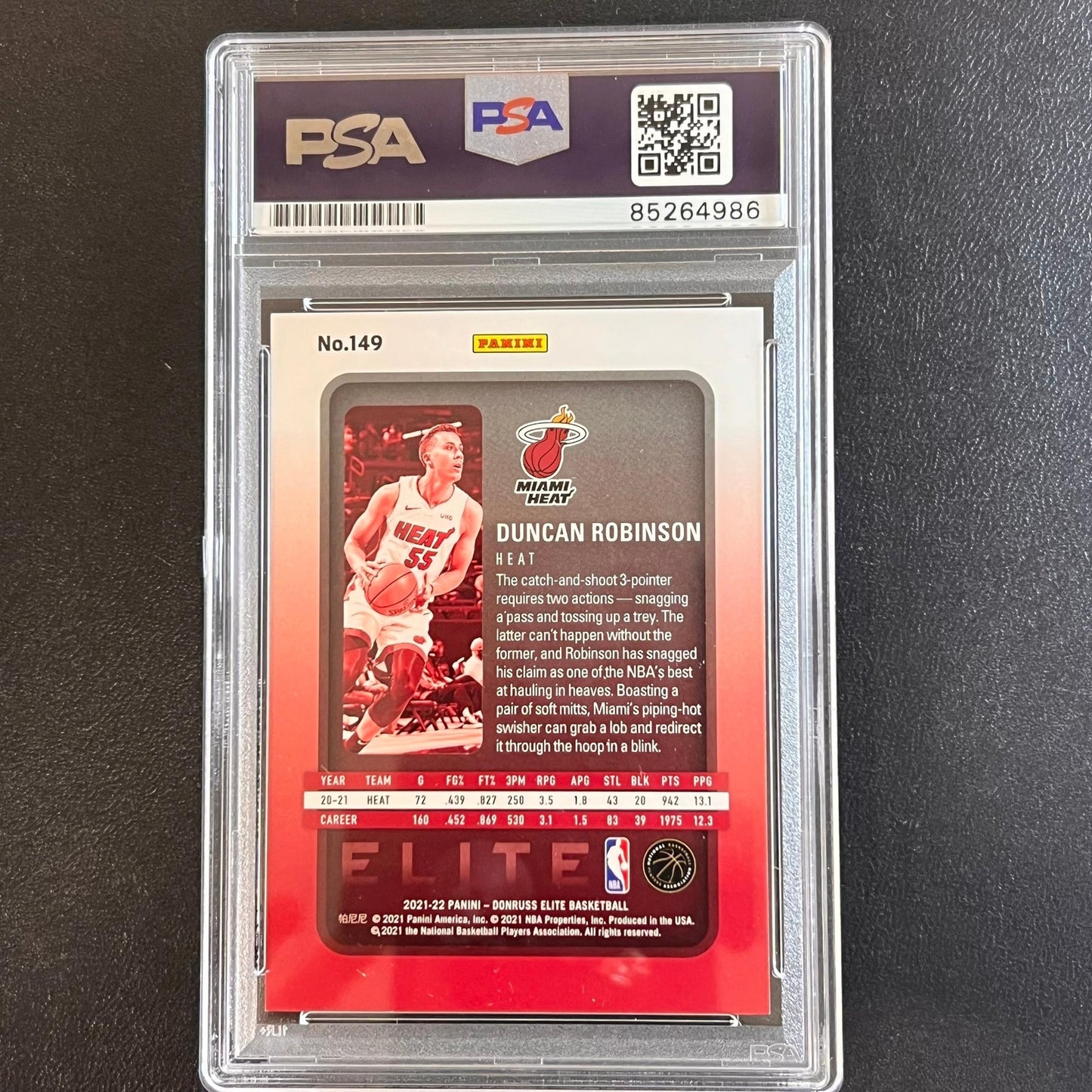 2021-22 Panini Donruss Elite #149 Duncan Robinson Signed Card AUTO PSA Slabbed H