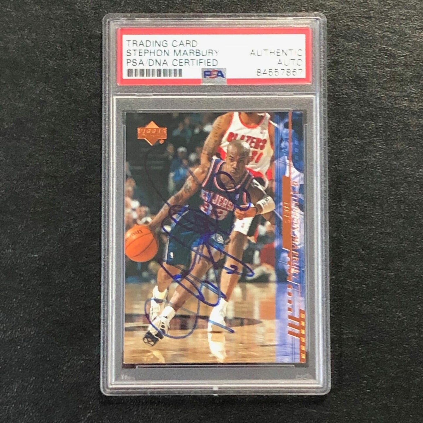 2000-01 Upper Deck Basketball #104 Stephon Marbury Signed Card AUTO PSA Slabbed