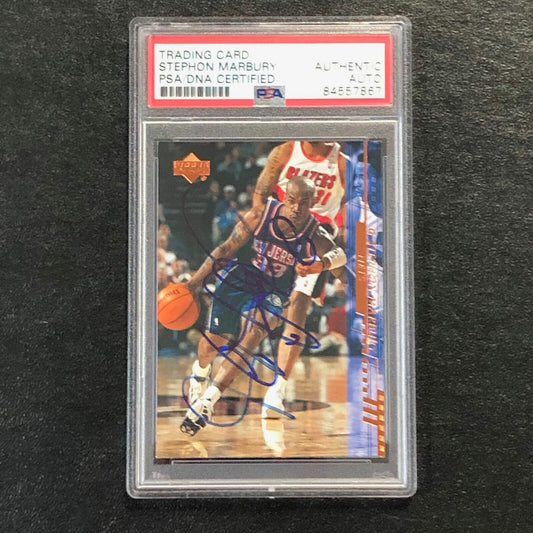 2000-01 Upper Deck Basketball #104 Stephon Marbury Signed Card AUTO PSA Slabbed