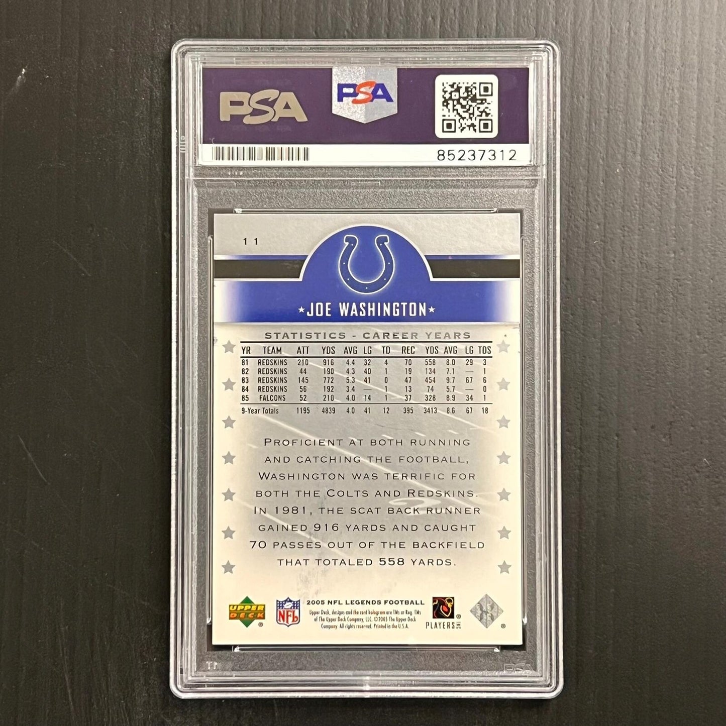 2005 Upper Deck #11 Joe Washington Signed AUTO PSA Slabbed Colts