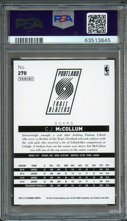 2013-14 Panini NBA Hoops #270 CJ McCollum Signed Card AUTO PSA Slabbed Trailblaz