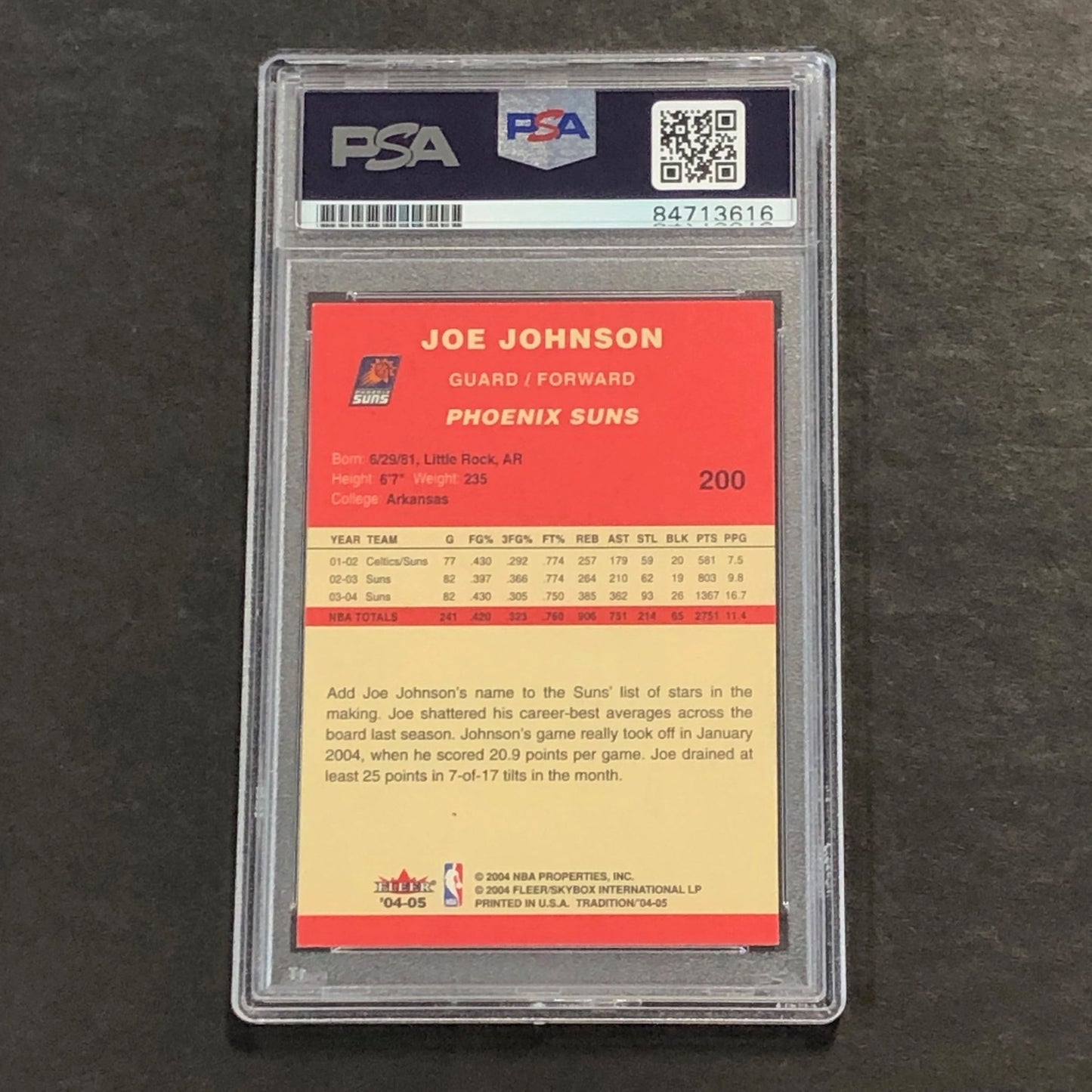 2004-05 Fleer Tradition #200 JOE JOHNSON Signed Card AUTO PSA Slabbed Suns