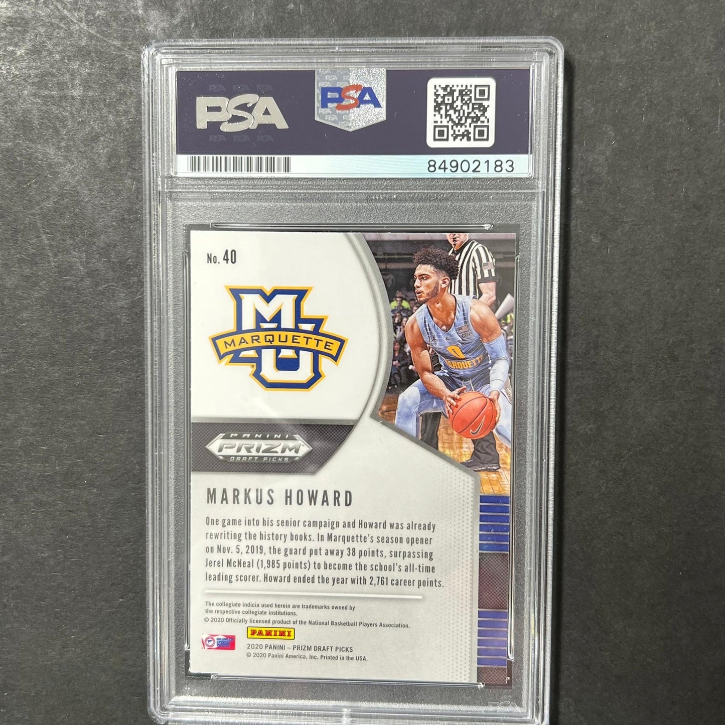 2020-21 Panini Prizm Draft Picks #40 Markus Howard Signed Card AUTO PSA Slabbed