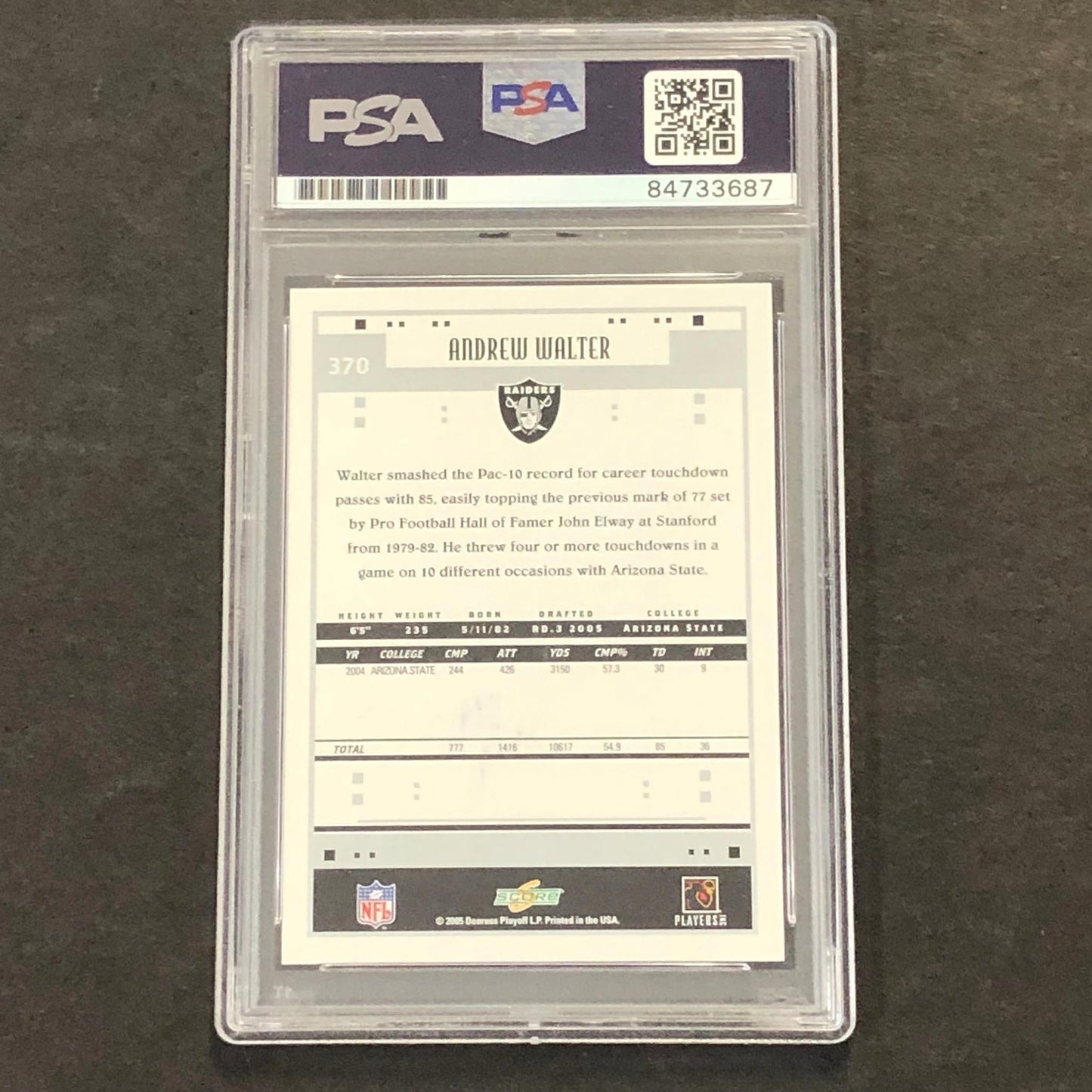 2005 Donruss Score #370 Andrew Walter AUTO 10 card PSA Raiders Signed