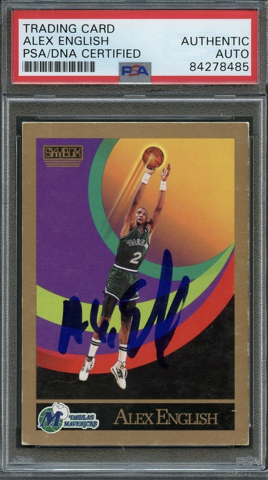 1990 SkyBox #375 Alex English Signed Card AUTO PSA Slabbed Mavericks