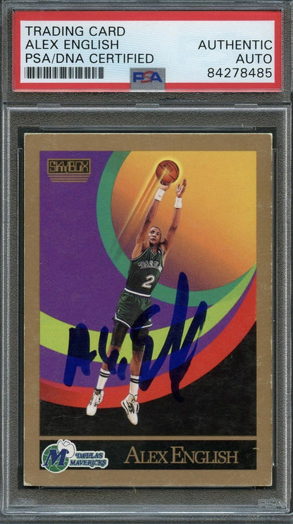 1990 SkyBox #375 Alex English Signed Card AUTO PSA Slabbed Mavericks