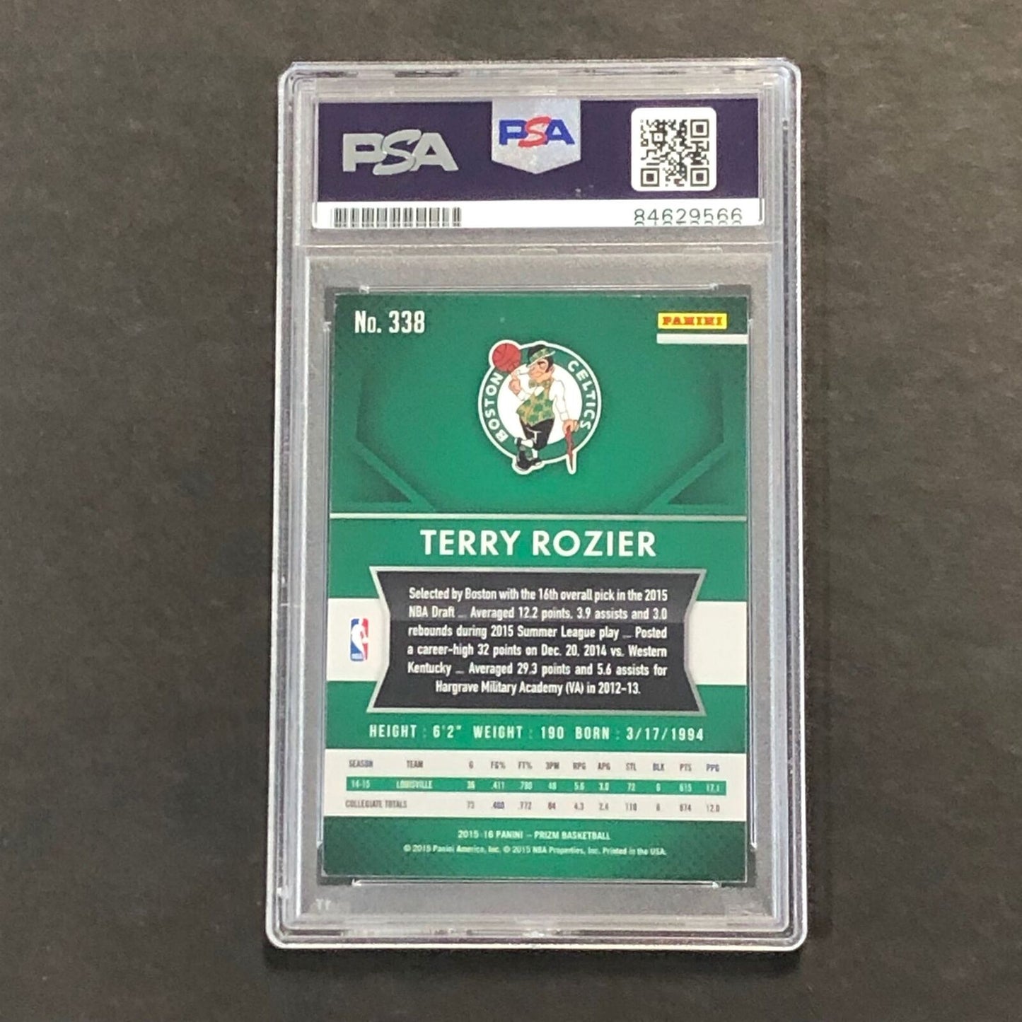 2015-16 Panini Prizm #338 Terry Rozier Signed Card AUTO GRADE 10 PSA/DNA Slabbed