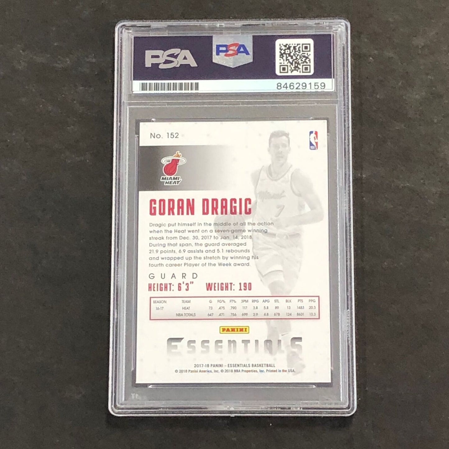 2017-18 PANINI ESSENTIALS #152 Goran Dragic Signed Card AUTO 10 PSA/DNA Slabbed