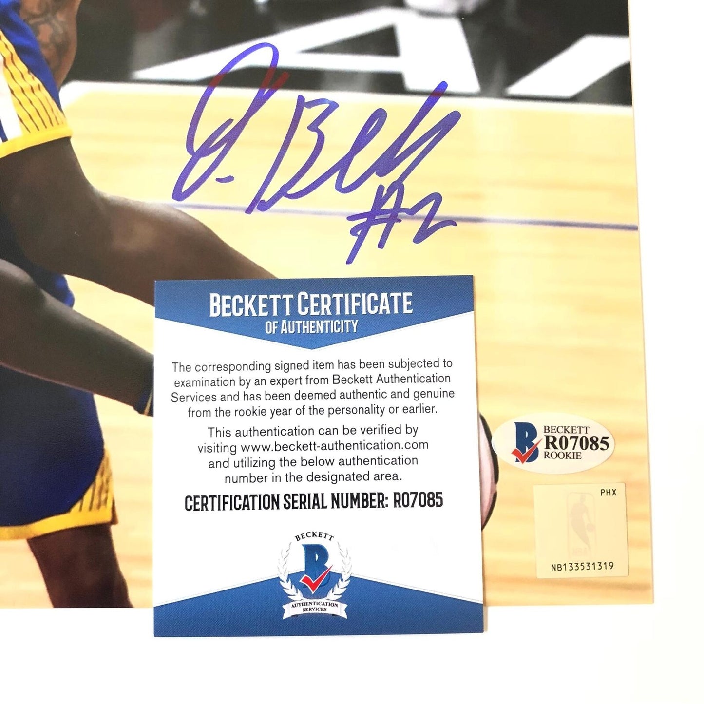 Jordan Bell signed 11x14 photo BAS Beckett Golden State Warriors Autographed