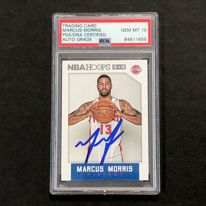 2015-16 NBA Hoops #104 Marcus Morris Signed Card AUTO 10 PSA Slabbed Pistons