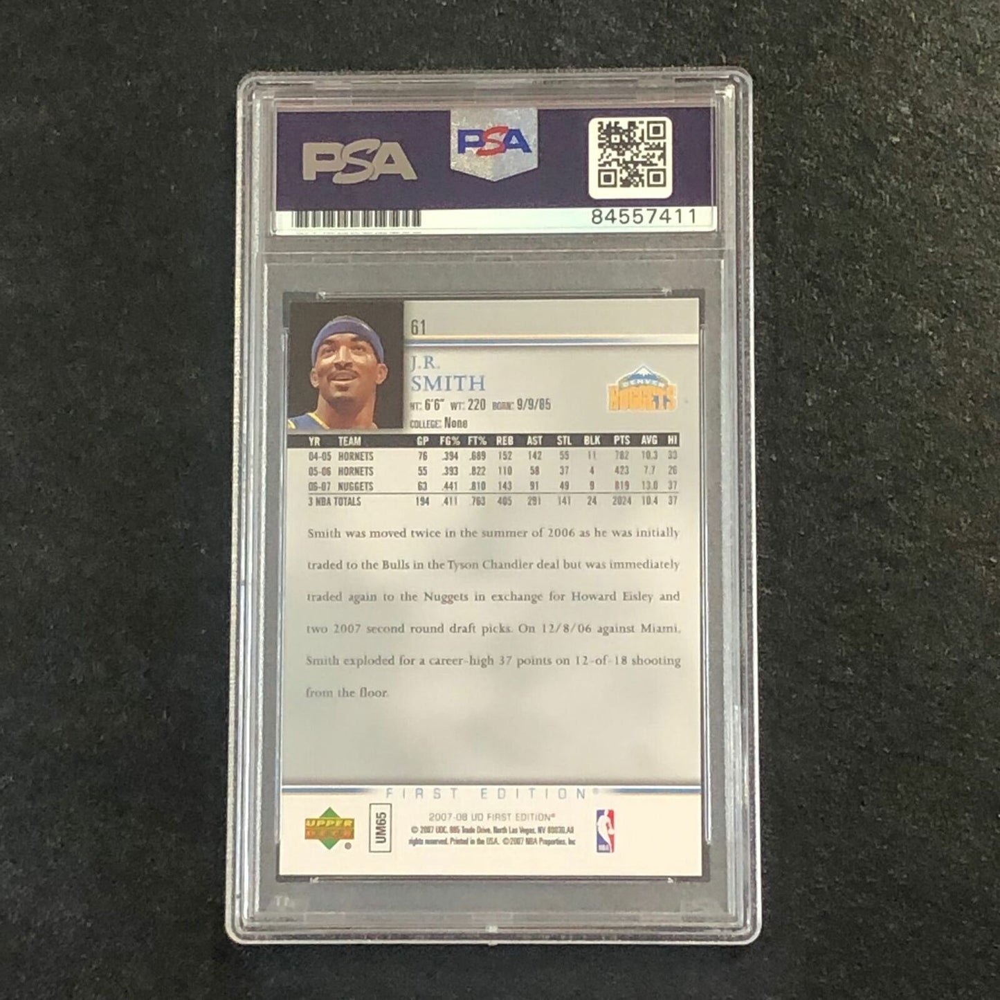 2007-08 Upper Deck First Edition #61 J.R. Smith Signed AUTO PSA Slabbed Nuggets