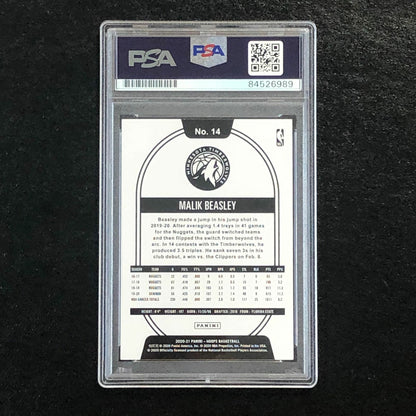 2020-21 NBA Hoops #14 Malik Beasley Signed Card AUTO PSA/DNA Slabbed Timberwolve