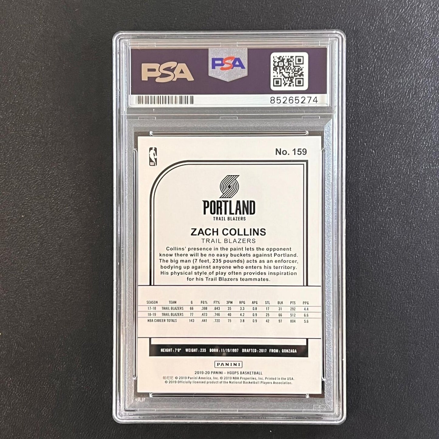 2019-20 Panini NBA Hoops #159 ZACH COLLINS Signed Card AUTO PSA Slabbed Blazers