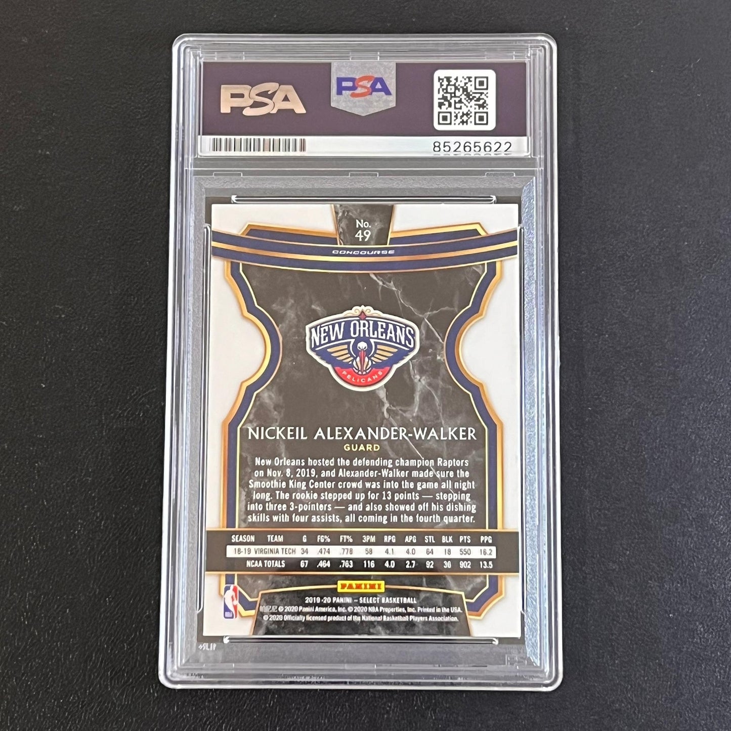 2019-20 Panini Select #49 Nickeil Alexander Walker Signed Card AUTO PSA Slabbed