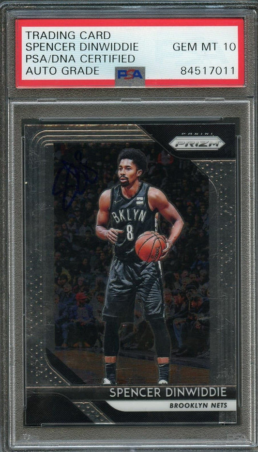 2018-19 Panini Prizm #208 Spencer Dinwiddie Signed Card AUTO 10 PSA Slabbed Nets