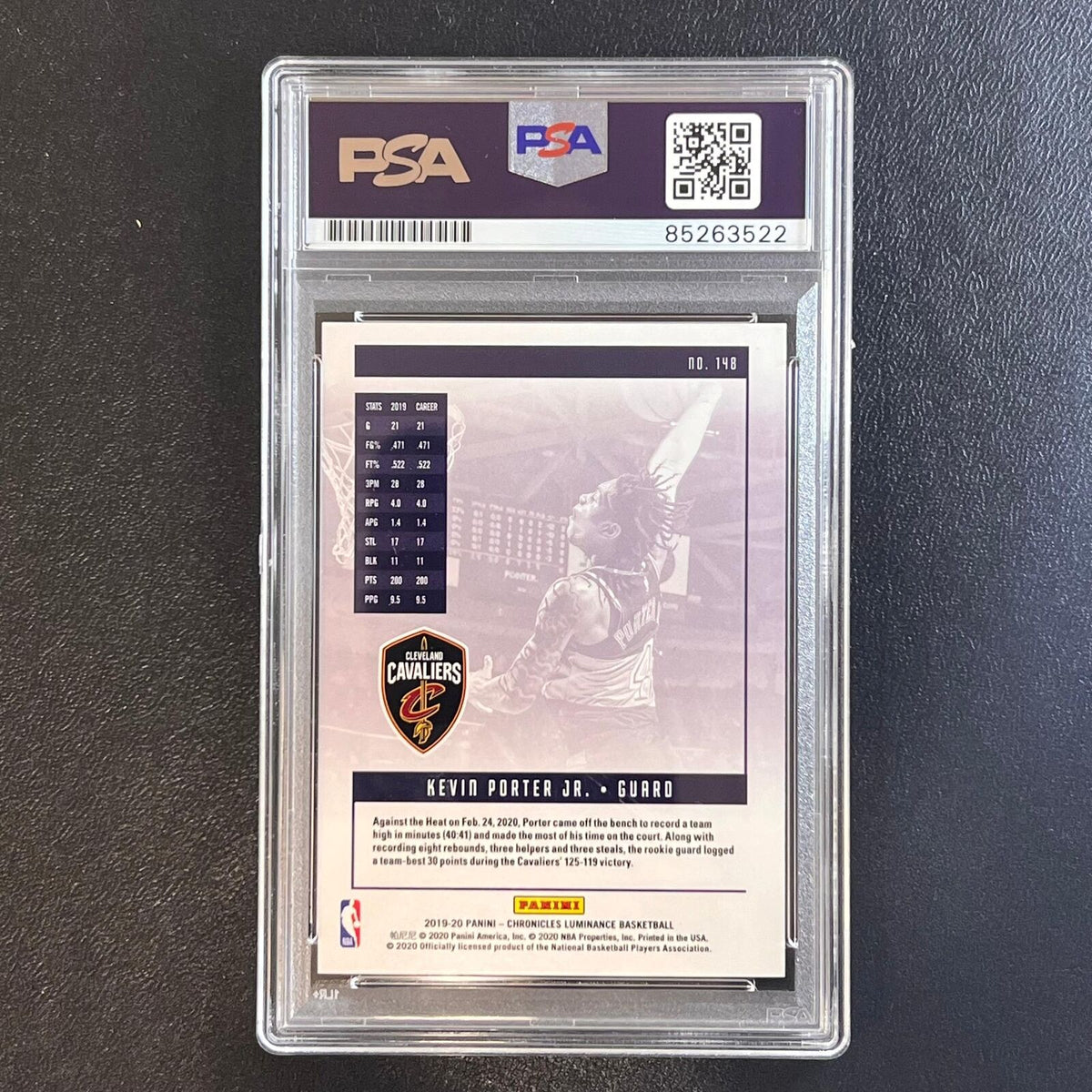 2019-20 Panini Chronicles Luminance #148 Kevin Porter Jr. Signed Card PSA AUTO S