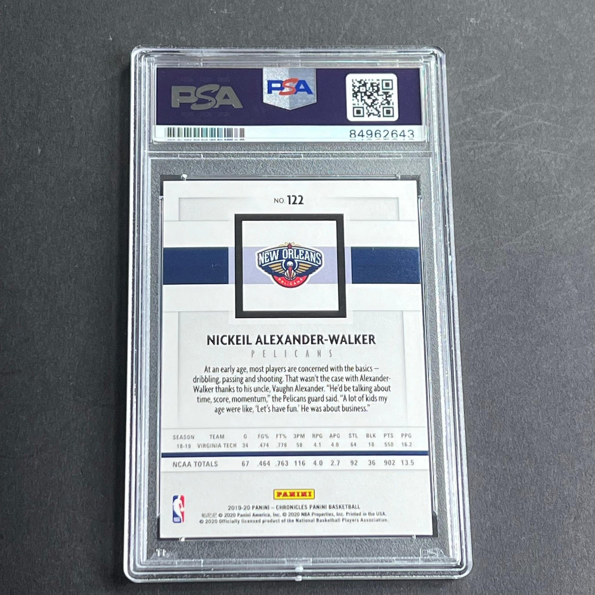 2019-20 Panini Chronicles #122 Nickeil Alexander-Walker Signed Card AUTO Grade 1