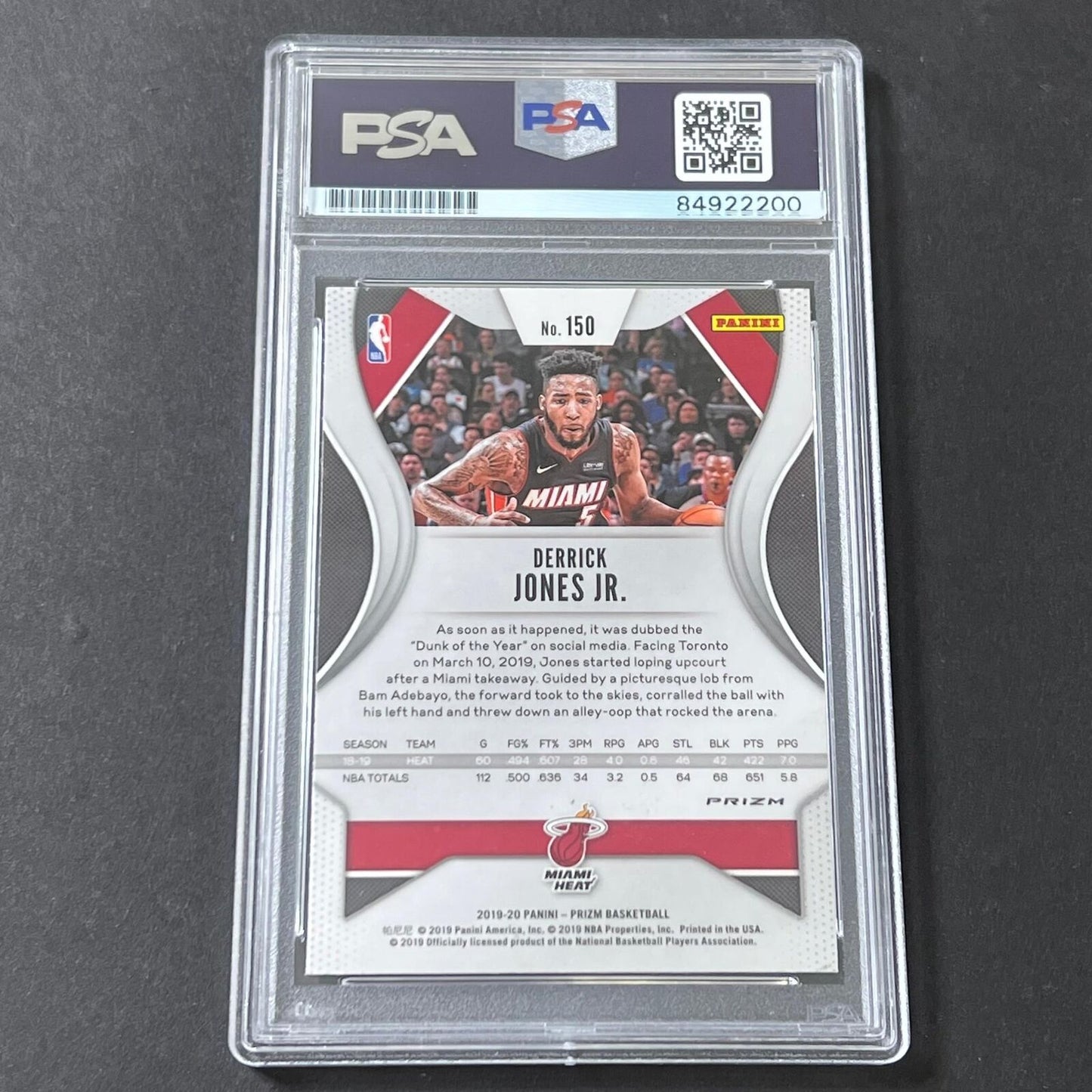 2019-20 Panini Prizm Green #150 Derrick Jones Jr. Signed Card AUTO 10 PSA Slabbe