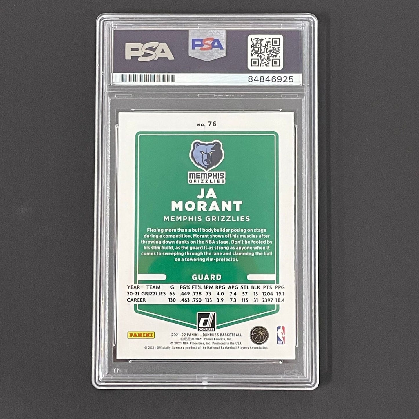 2021-2022 Panini Donruss #76 Ja Morant Autographed PSA/DNA GEM MT 10