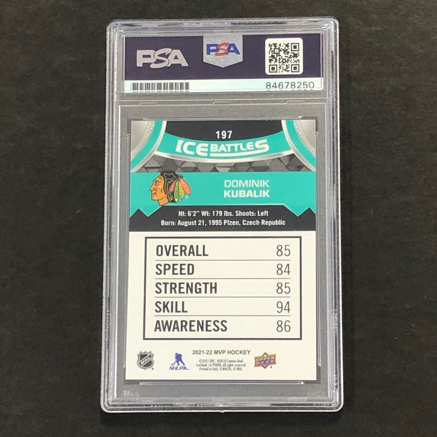 2021-22 Ice Battles Upper Deck #197 Dominik Kubalik Signed Card AUTO PSA slabbed