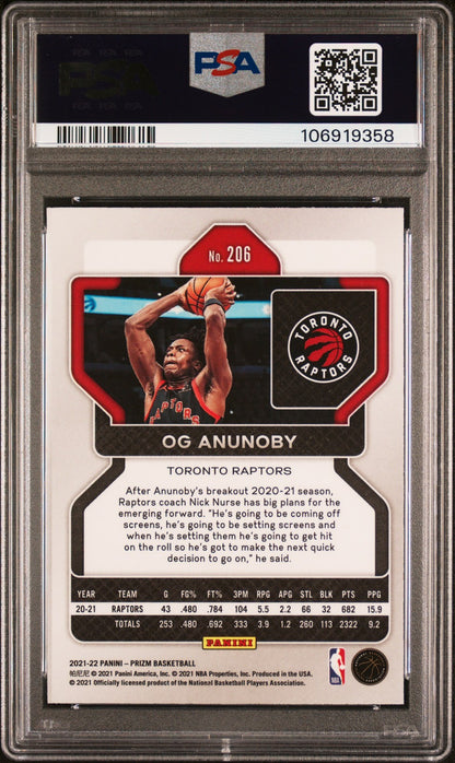 2021 Panini Prizm #206 Og Anunoby signed card PSA 9 Auto A Raptors