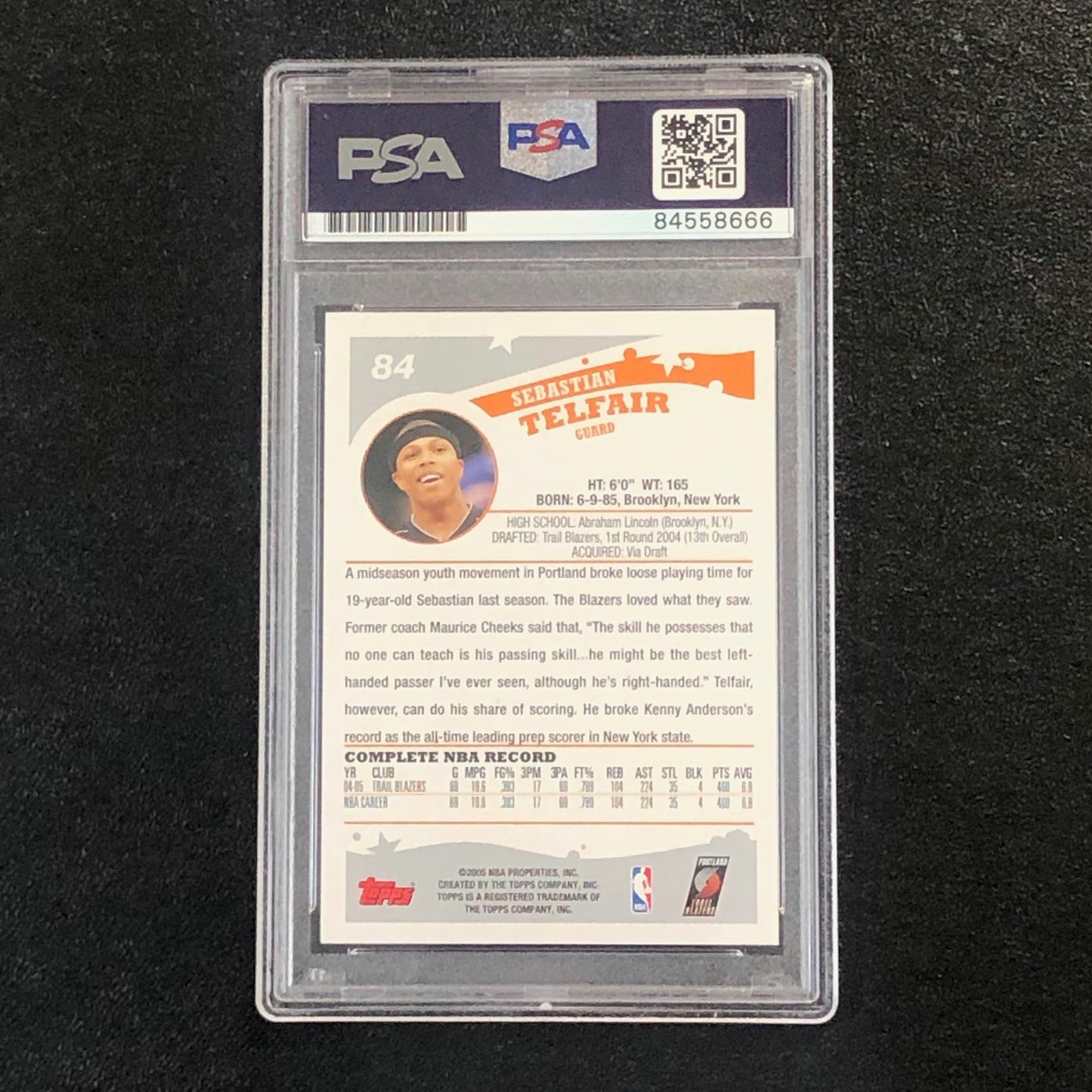 2005-06 Topps #84 Sebastian Telfair Signed Card AUTO PSA/DNA Slabbed Trail Blaze