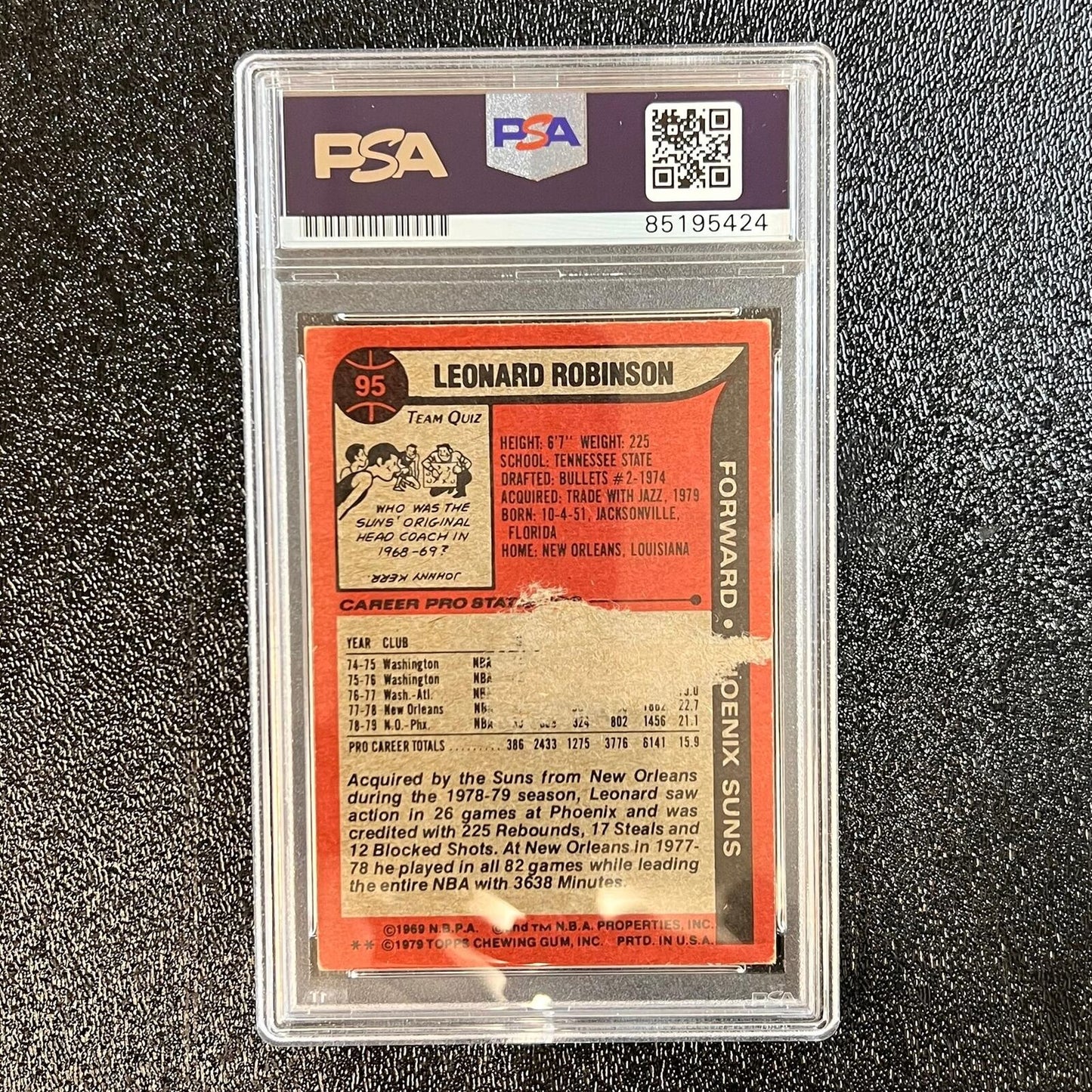 1969 TOPPS #95 Leornard Robinson Signed Card PSA Slabbed Auto Suns