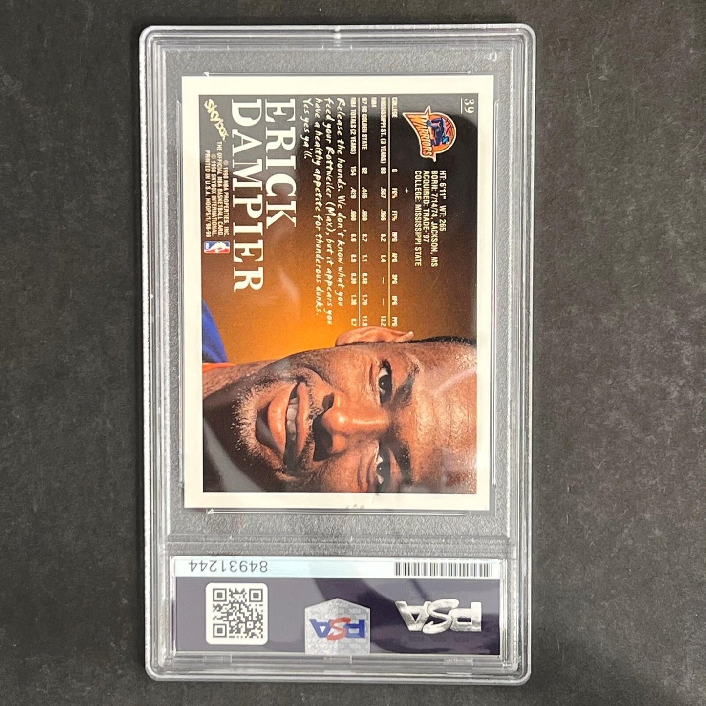 1998 SkyboxNBA Hoops/Properties #39 ERICK DAMPIER Signed Card PSA Slabbed Warrio