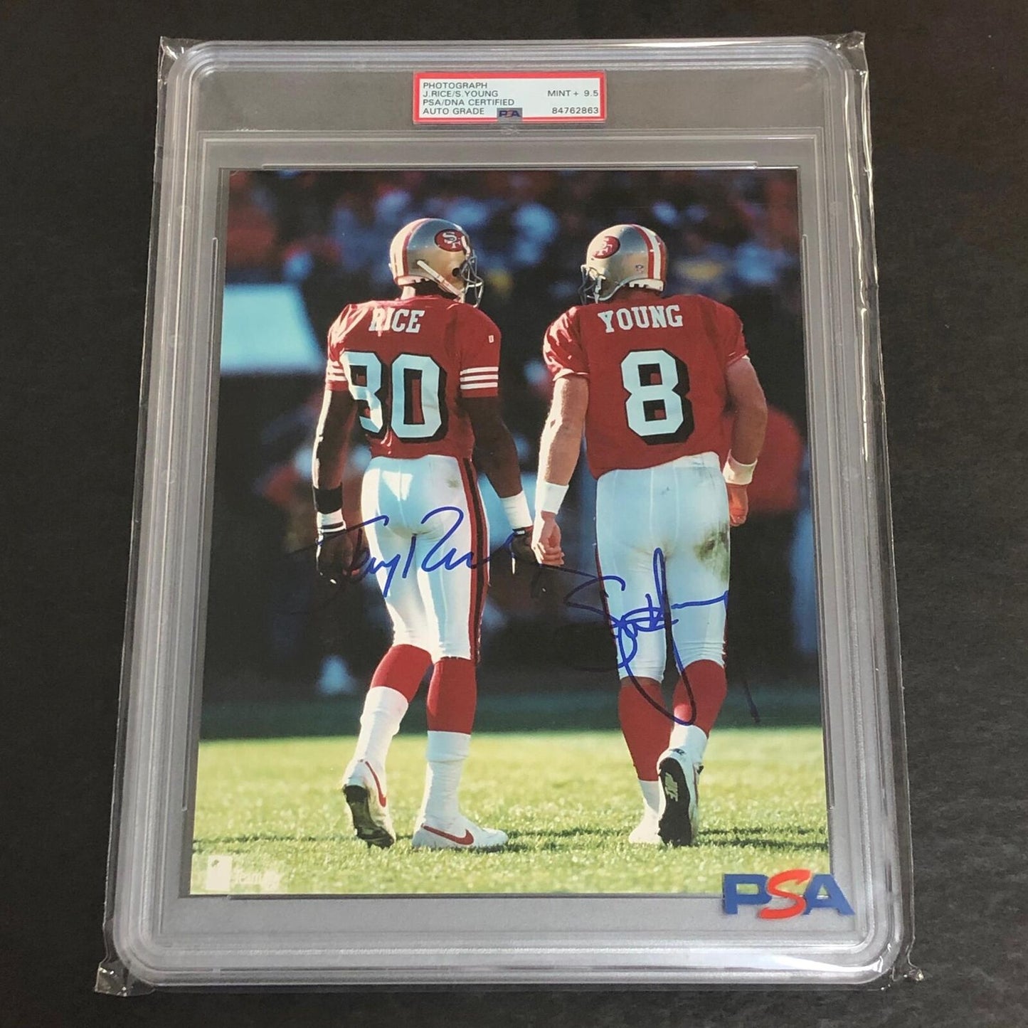 JERRY RICE STEVE YOUNG Signed 8x10 PSA/DNA Encapsulated Mint Autographed Niners