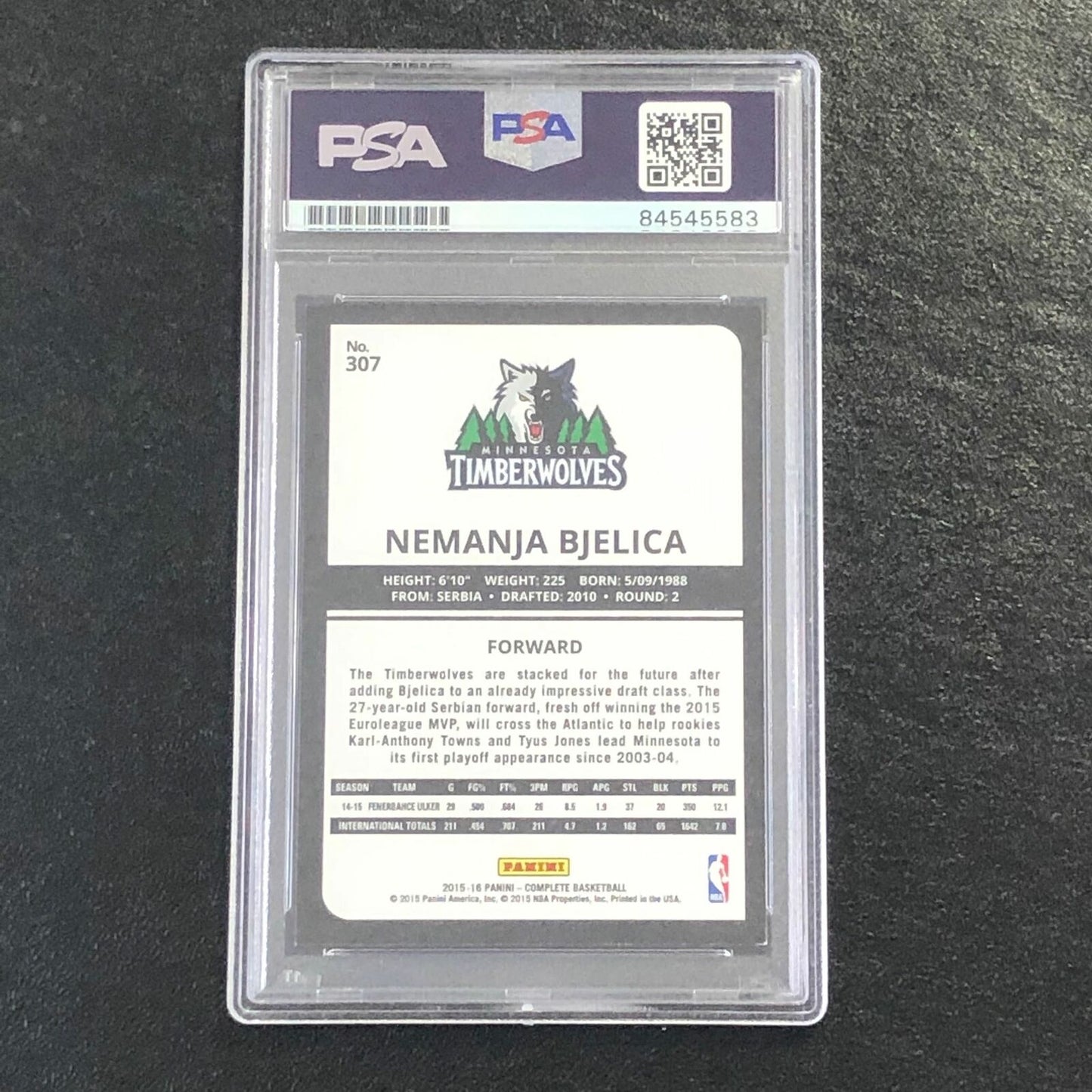 2015-16 Panini Complete #307 Nemanja Bjelica Signed Card AUTO PSA/DNA Slabbed RC
