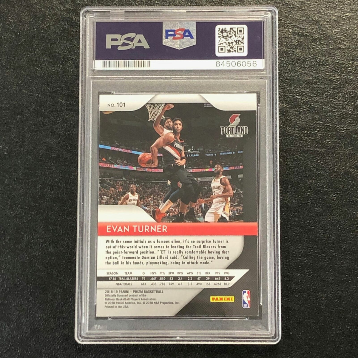 2018-19 Panini Prizm #101 Evan Turner Signed Card AUTO PSA Slabbed Trailblazers