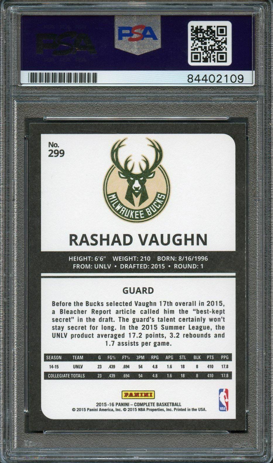 2015-16 Panini Complete #299 Rashad Vaughn Signed Card AUTO PSA Slabbed RC Rooki