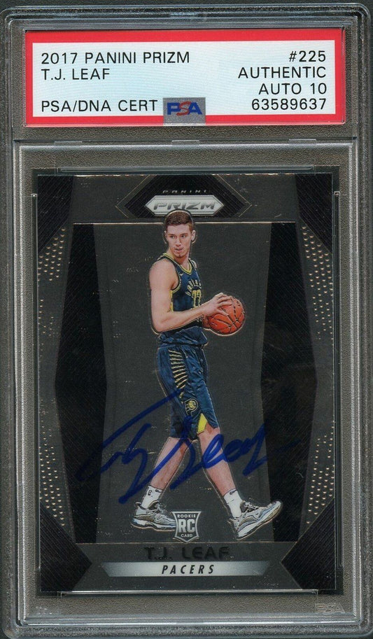 2017-18 Panini Prizm #225 TJ Leaf Signed Card AUTO 10 PSA Slabbed RC Rookie