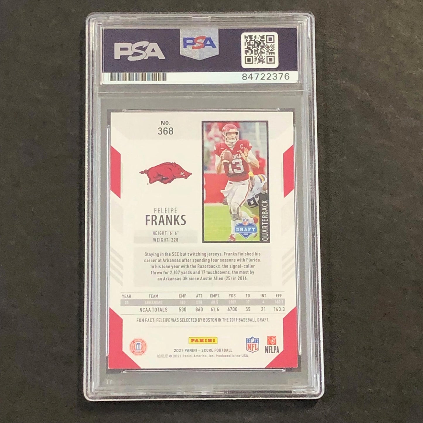 2021 Panini Score #368 Feleipe Franks Signed Card AUTO PSA Slabbed Arkansas Razo