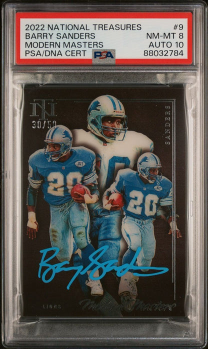 2022 National Treasures Modern Masters #9 Barry Sanders Signed PSA NM-MT 8 AUTO