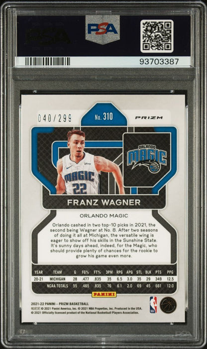 2021 Prizm #310 Franz Wagner Signed Card Red Prizm Authentic AUTO 9 PSA Slabbed
