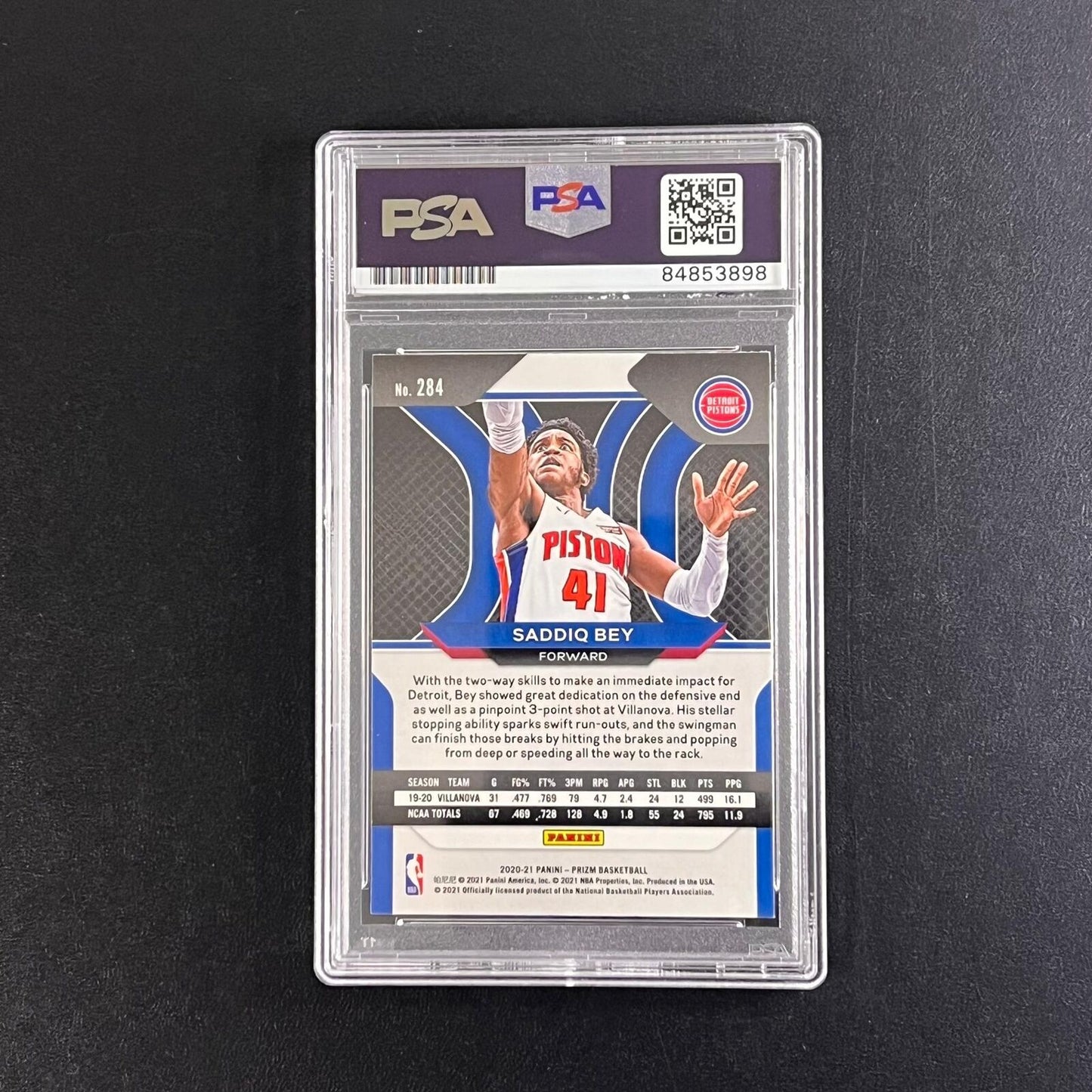 2020-21 Panini Prizm #284 Saddiq Bey Signed Card AUTO PSA Slabbed Pistons