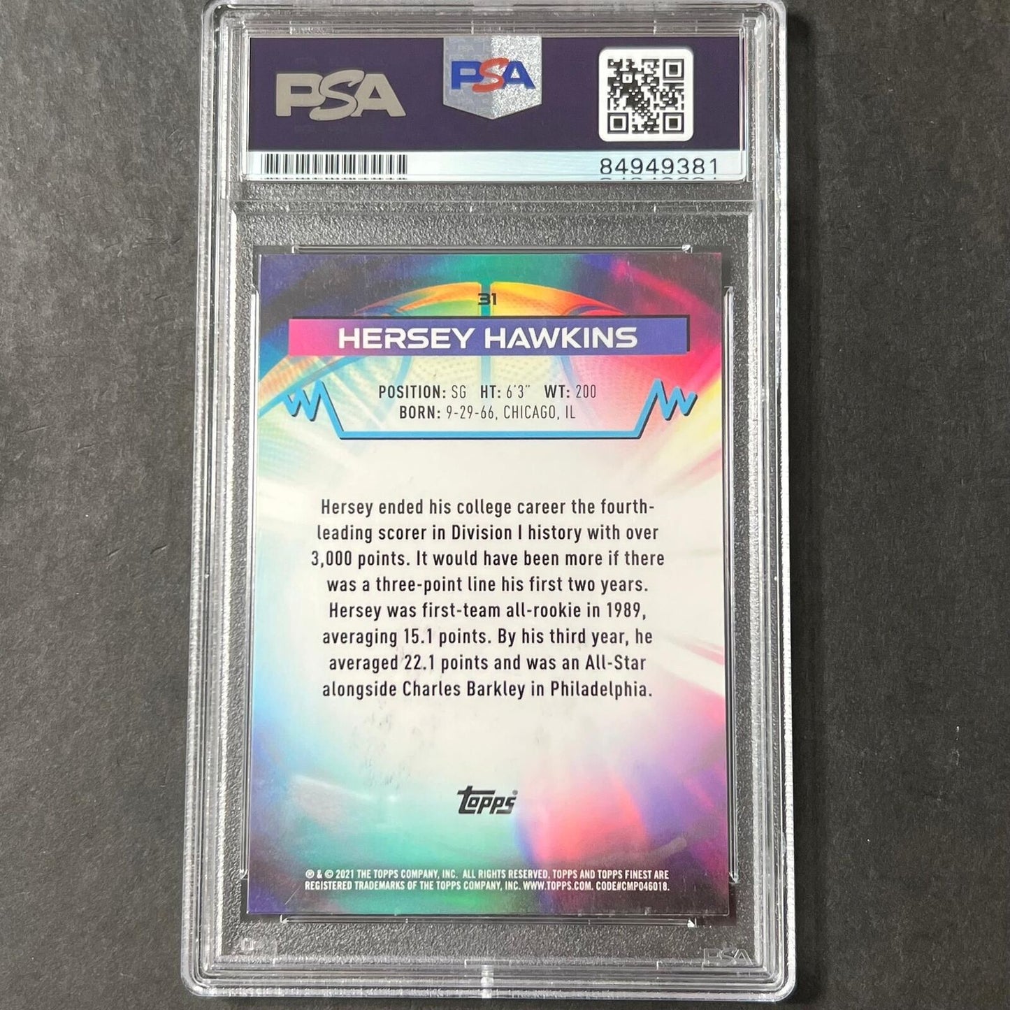2021 Topps Finest #31 Hersey Hawkins Signed Card AUTO PSA Slabbed 76ers