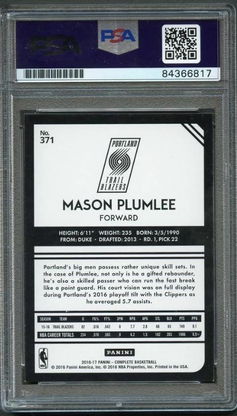 2016-17 Panini Complete #371 Mason Plumlee Signed Card AUTO PSA Slabbed Blazers